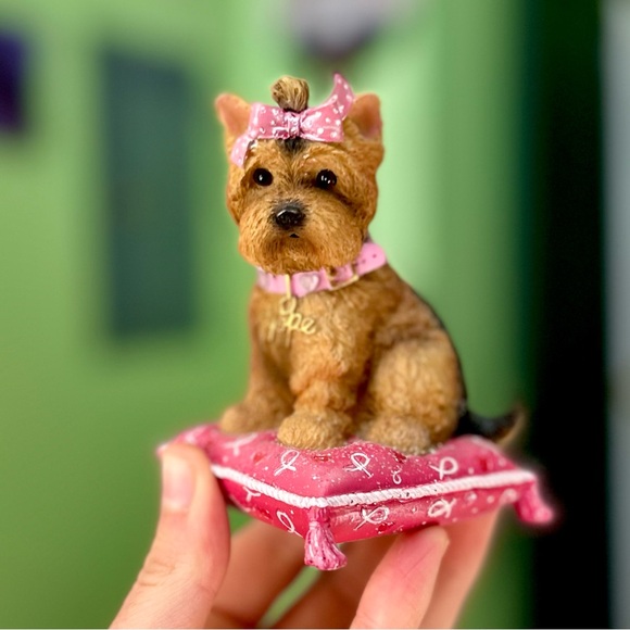 Vintage Paws For The Cause Yorkie Dog On Pink Pillow Elegant Dainty Home Art - Picture 5 of 9